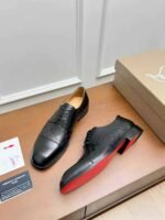 Men's Black Red Bottom Derby Shoes - Patent Leather Splice Studded Loafers Luxury Dress Shoes