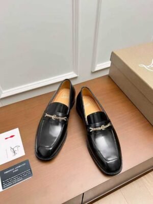 Men's Black Patent Leather Dress Loafers with Metal Accent
