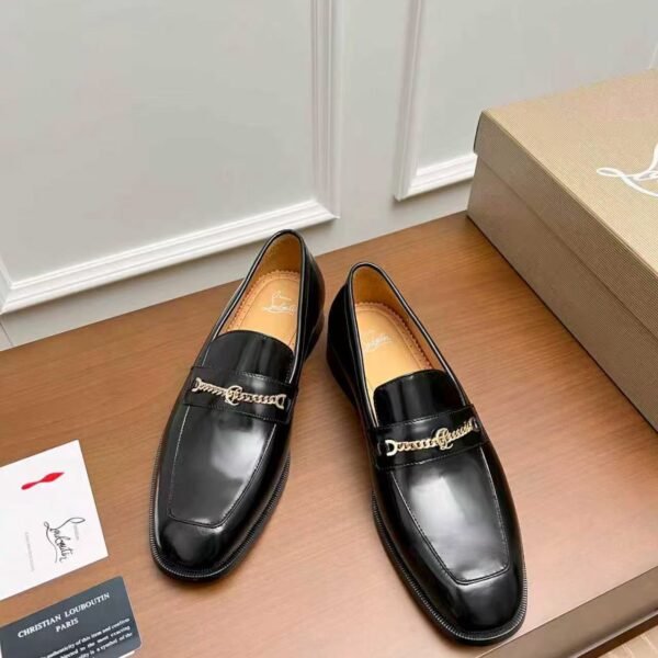 Men's Black Patent Leather Dress Loafers with Metal Accent