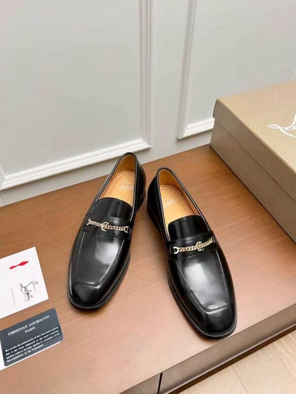 Men's Black Patent Leather Dress Loafers with Metal Accent