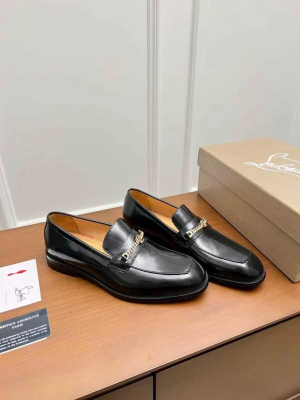 Men's Black Patent Leather Dress Loafers with Metal Accent