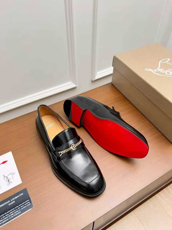 Men's Black Patent Leather Dress Loafers with Metal Accent