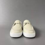 Men's Cream Leather Loafer Sneakers with Metal Hardware - Classic Smart Casual Slip-On Shoes
