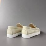 Men's Cream Leather Loafer Sneakers with Metal Hardware - Classic Smart Casual Slip-On Shoes