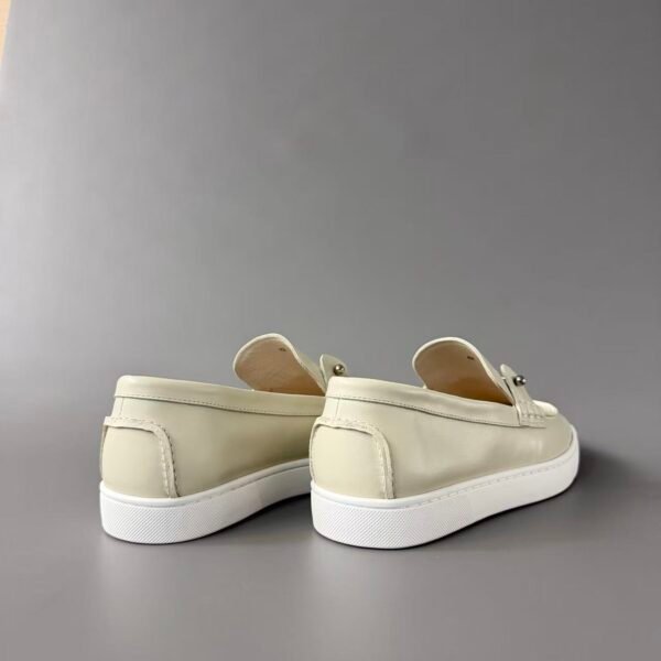 Men's Cream Leather Loafer Sneakers with Metal Hardware - Classic Smart Casual Slip-On Shoes