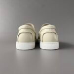 Men's Cream Leather Loafer Sneakers with Metal Hardware - Classic Smart Casual Slip-On Shoes