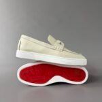 Men's Cream Leather Loafer Sneakers with Metal Hardware - Classic Smart Casual Slip-On Shoes