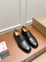 Men's Red Bottom Leather Loafers - Black Embossed Mixed Media Dress Shoes with Rivet Detail