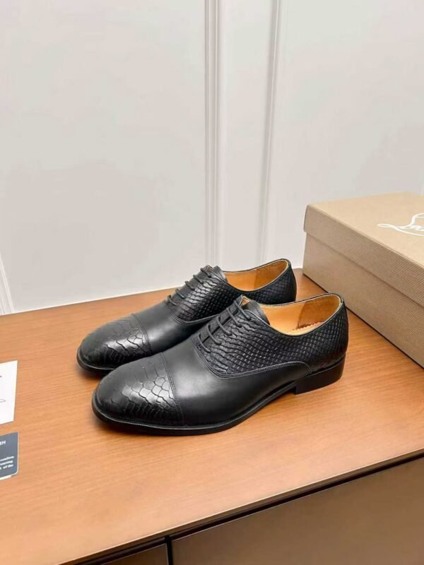 Men's Red Bottom Leather Loafers - Black Embossed Mixed Media Dress Shoes with Rivet Detail