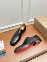 Men's Red Bottom Leather Loafers - Black Embossed Mixed Media Dress Shoes with Rivet Detail