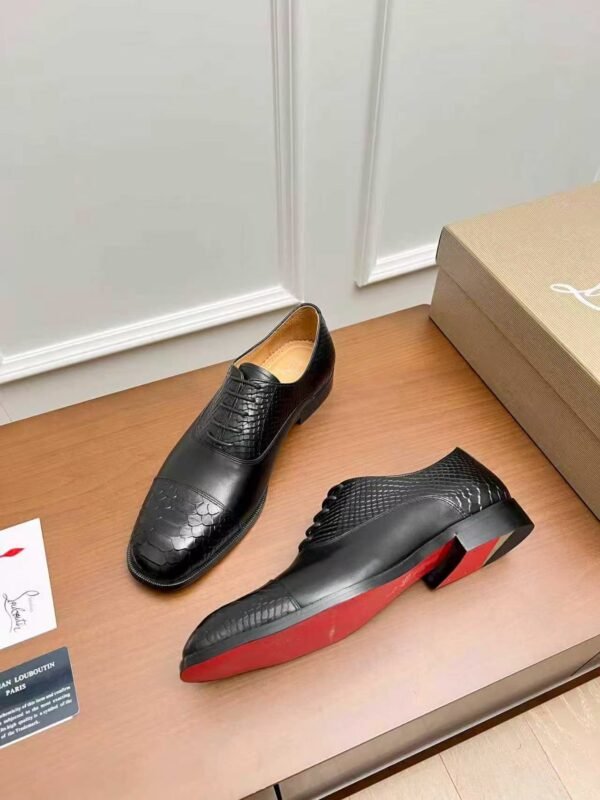 Men's Red Bottom Leather Loafers - Black Embossed Mixed Media Dress Shoes with Rivet Detail