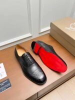 Men's Red Bottom Leather Loafers - Black Embossed Mixed Media Dress Shoes with Rivet Detail