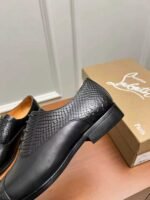 Men's Red Bottom Leather Loafers - Black Embossed Mixed Media Dress Shoes with Rivet Detail