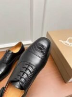 Men's Red Bottom Leather Loafers - Black Embossed Mixed Media Dress Shoes with Rivet Detail