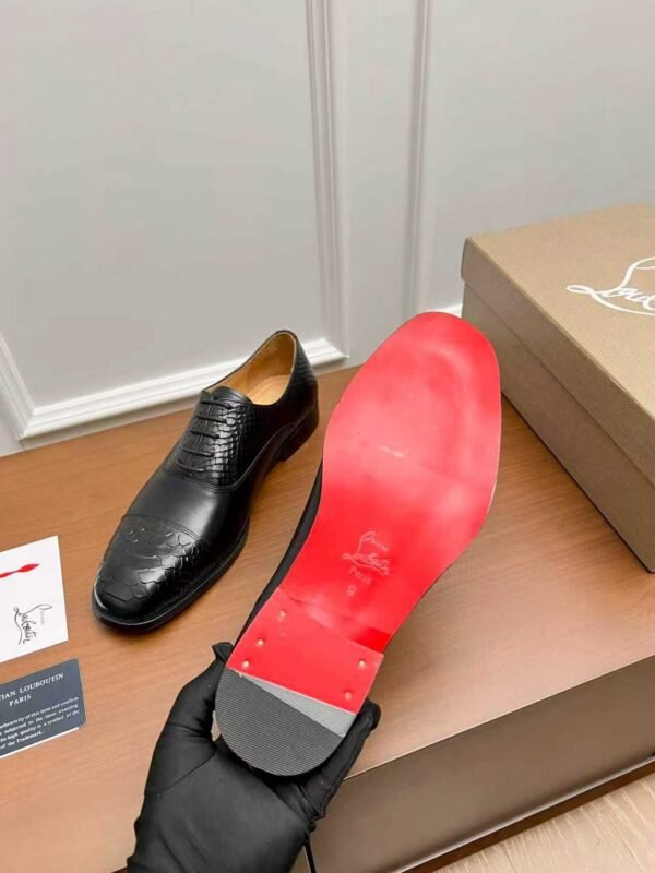 Men's Red Bottom Leather Loafers - Black Embossed Mixed Media Dress Shoes with Rivet Detail
