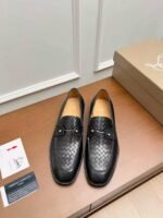 Men's Black Woven Leather Dress Loafers – Patent Patchwork Red Sole Slip-On Shoes