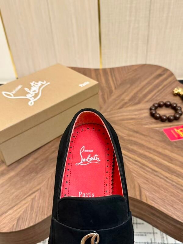 Men's Black Velvet Loafers with Signature Red Bottom & Metal Buckle - Premium Leather Dress Shoes
