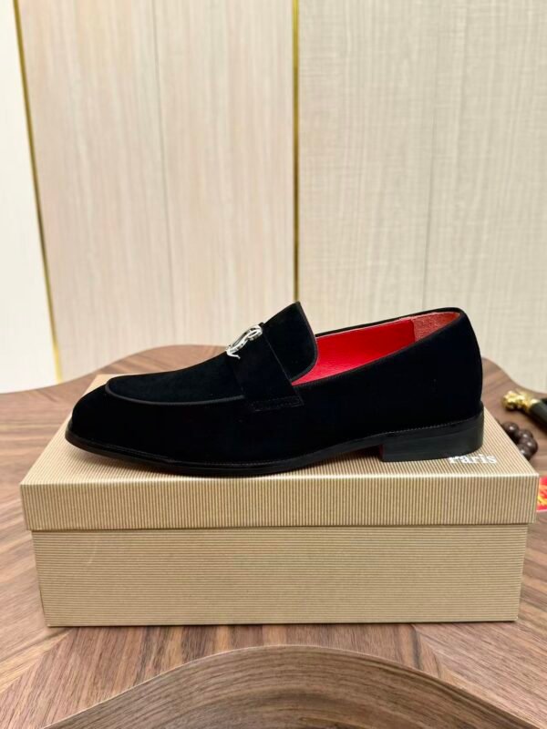 Men's Black Velvet Loafers with Signature Red Bottom & Metal Buckle - Premium Leather Dress Shoes