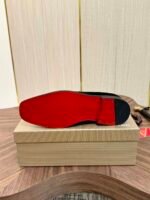 Men's Black Velvet Loafers with Signature Red Bottom & Metal Buckle - Premium Leather Dress Shoes
