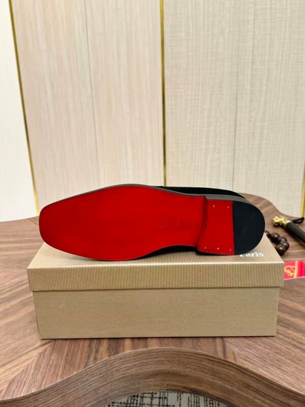 Men's Black Velvet Loafers with Signature Red Bottom & Metal Buckle - Premium Leather Dress Shoes