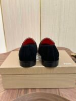 Men's Black Velvet Loafers with Signature Red Bottom & Metal Buckle - Premium Leather Dress Shoes