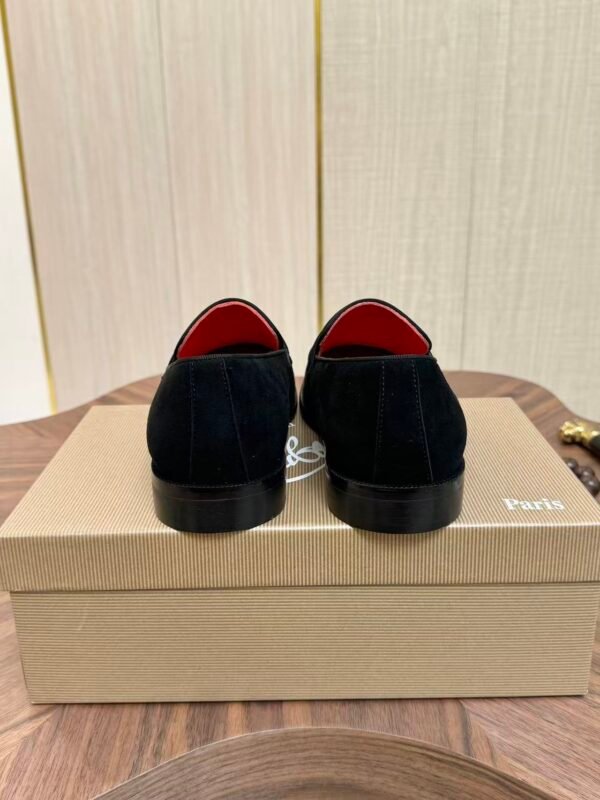 Men's Black Velvet Loafers with Signature Red Bottom & Metal Buckle - Premium Leather Dress Shoes