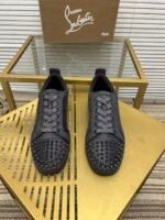 Unisex Dark Grey Spiked Leather Low-Tops - High Street Fashion Sneakers