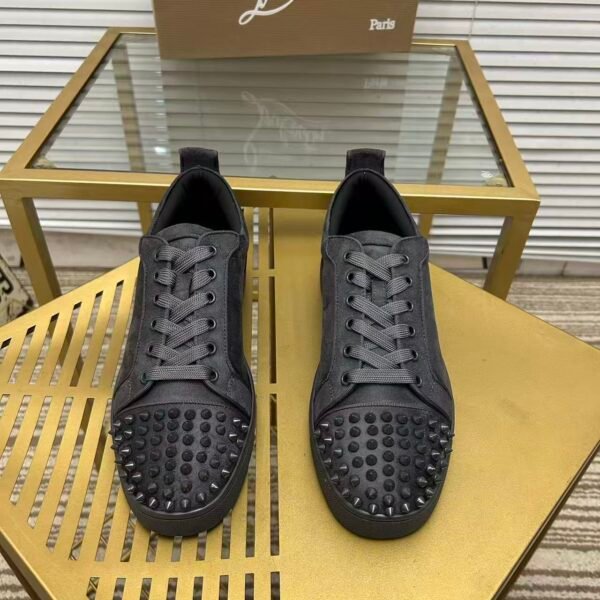 Unisex Dark Grey Spiked Leather Low-Tops - High Street Fashion Sneakers
