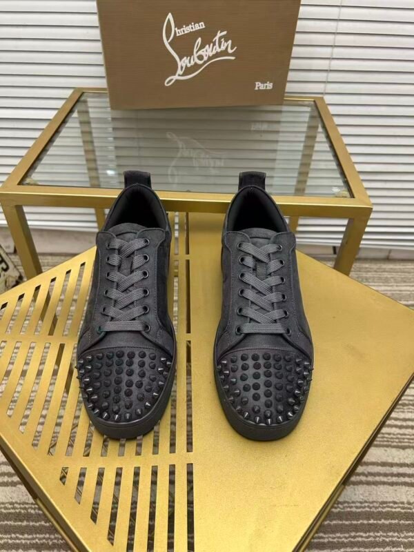 Unisex Dark Grey Spiked Leather Low-Tops - High Street Fashion Sneakers
