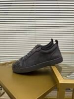 Unisex Dark Grey Spiked Leather Low-Tops - High Street Fashion Sneakers