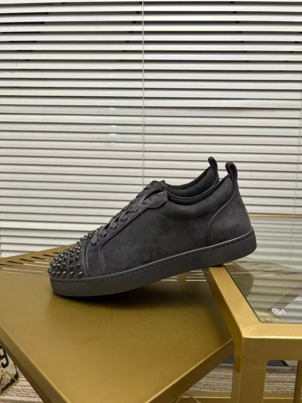 Unisex Dark Grey Spiked Leather Low-Tops - High Street Fashion Sneakers
