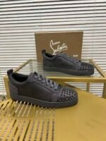 Unisex Dark Grey Spiked Leather Low-Tops - High Street Fashion Sneakers