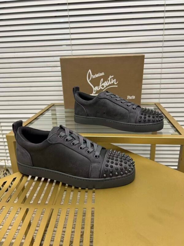 Unisex Dark Grey Spiked Leather Low-Tops - High Street Fashion Sneakers