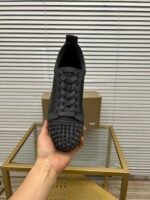 Unisex Dark Grey Spiked Leather Low-Tops - High Street Fashion Sneakers