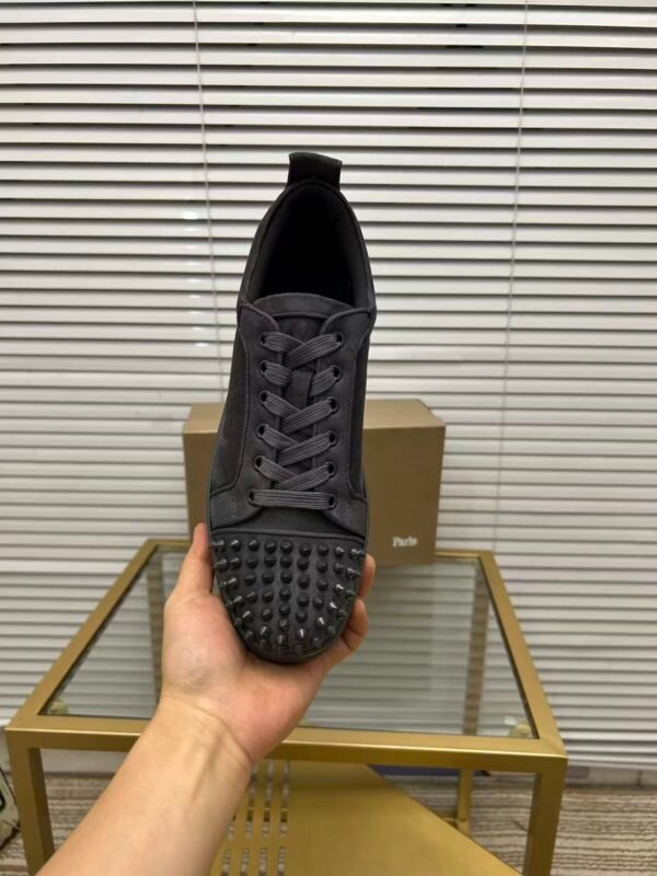 Unisex Dark Grey Spiked Leather Low-Tops - High Street Fashion Sneakers
