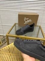 Unisex Dark Grey Spiked Leather Low-Tops - High Street Fashion Sneakers