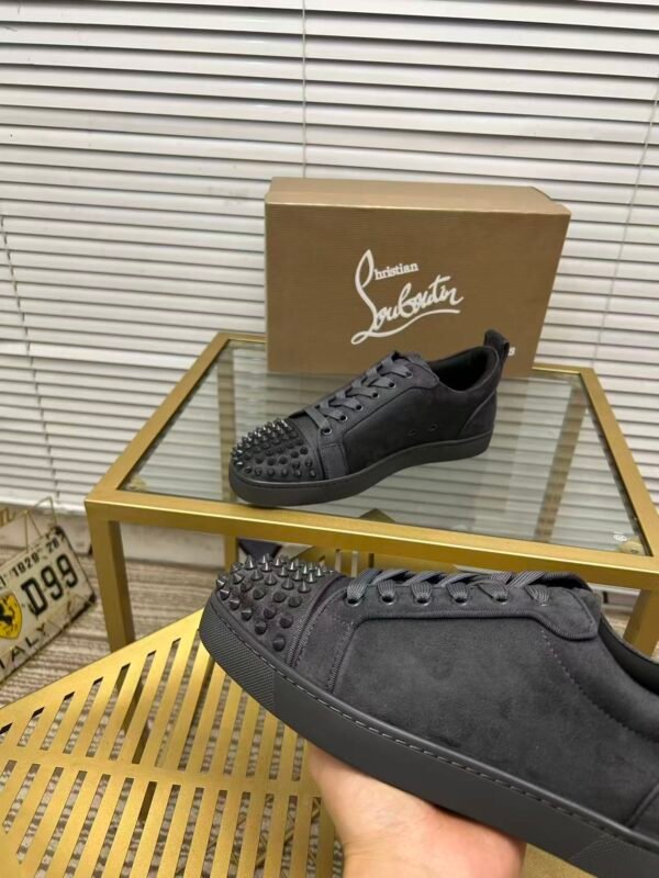 Unisex Dark Grey Spiked Leather Low-Tops - High Street Fashion Sneakers