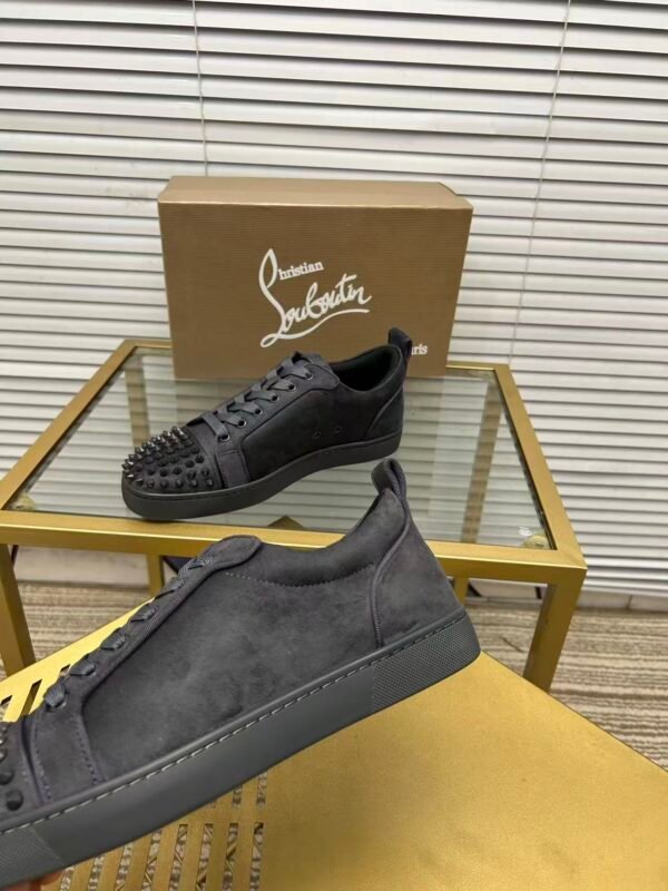 Unisex Dark Grey Spiked Leather Low-Tops - High Street Fashion Sneakers