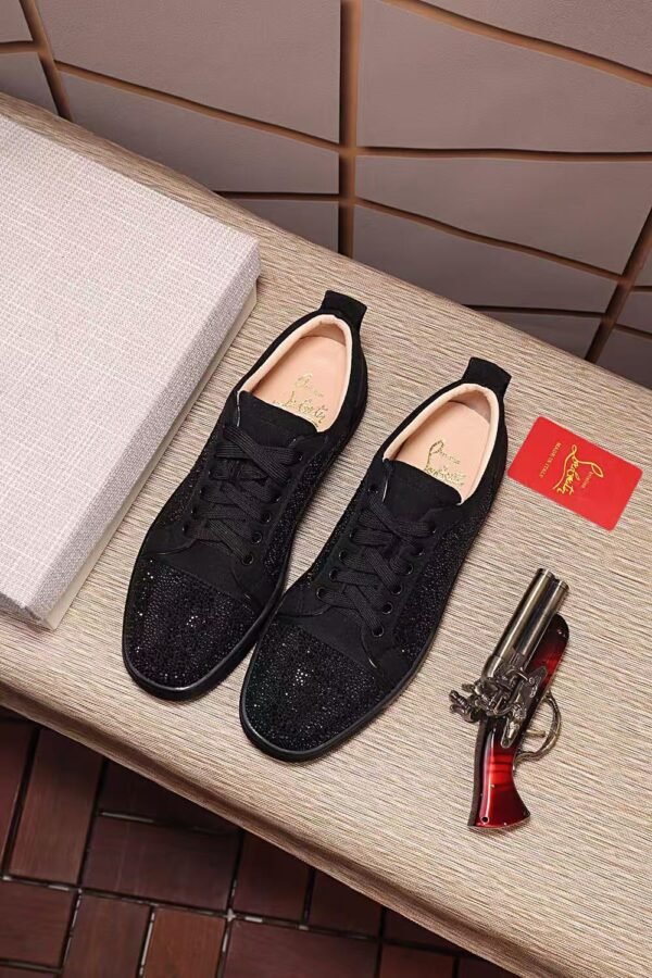 Unisex Sparkly Black Crystal Low Top Sneakers with Red Bottom
