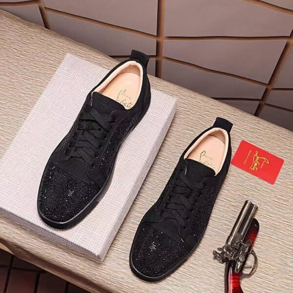 Unisex Sparkly Black Crystal Low Top Sneakers with Red Bottom
