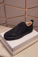 Unisex Sparkly Black Crystal Low Top Sneakers with Red Bottom