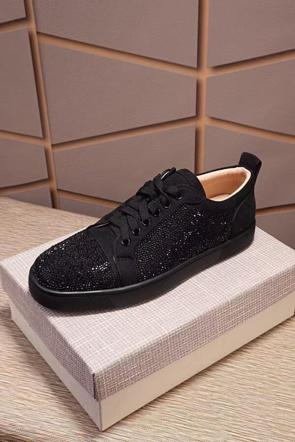 Unisex Sparkly Black Crystal Low Top Sneakers with Red Bottom
