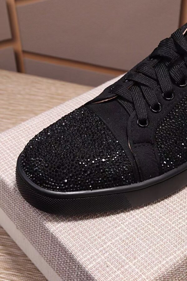 Unisex Sparkly Black Crystal Low Top Sneakers with Red Bottom
