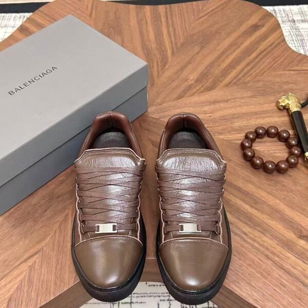 Men's Leather Low-Top Skate Sneakers - Vintage Olive Brown Chunky Streetwear Shoes