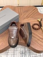 Men's Leather Low-Top Skate Sneakers - Vintage Olive Brown Chunky Streetwear Shoes