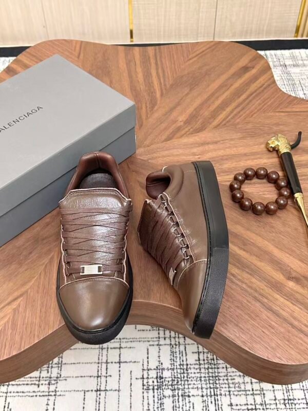 Men's Leather Low-Top Skate Sneakers - Vintage Olive Brown Chunky Streetwear Shoes