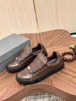 Men's Leather Low-Top Skate Sneakers - Vintage Olive Brown Chunky Streetwear Shoes
