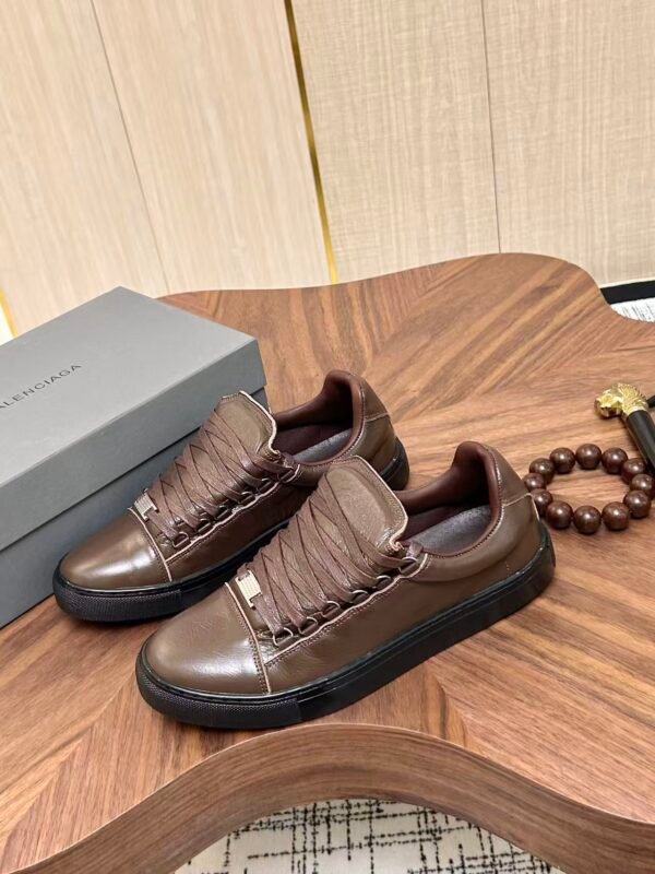 Men's Leather Low-Top Skate Sneakers - Vintage Olive Brown Chunky Streetwear Shoes