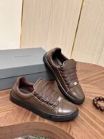 Men's Leather Low-Top Skate Sneakers - Vintage Olive Brown Chunky Streetwear Shoes