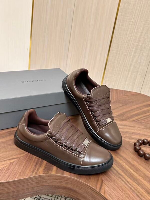 Men's Leather Low-Top Skate Sneakers - Vintage Olive Brown Chunky Streetwear Shoes